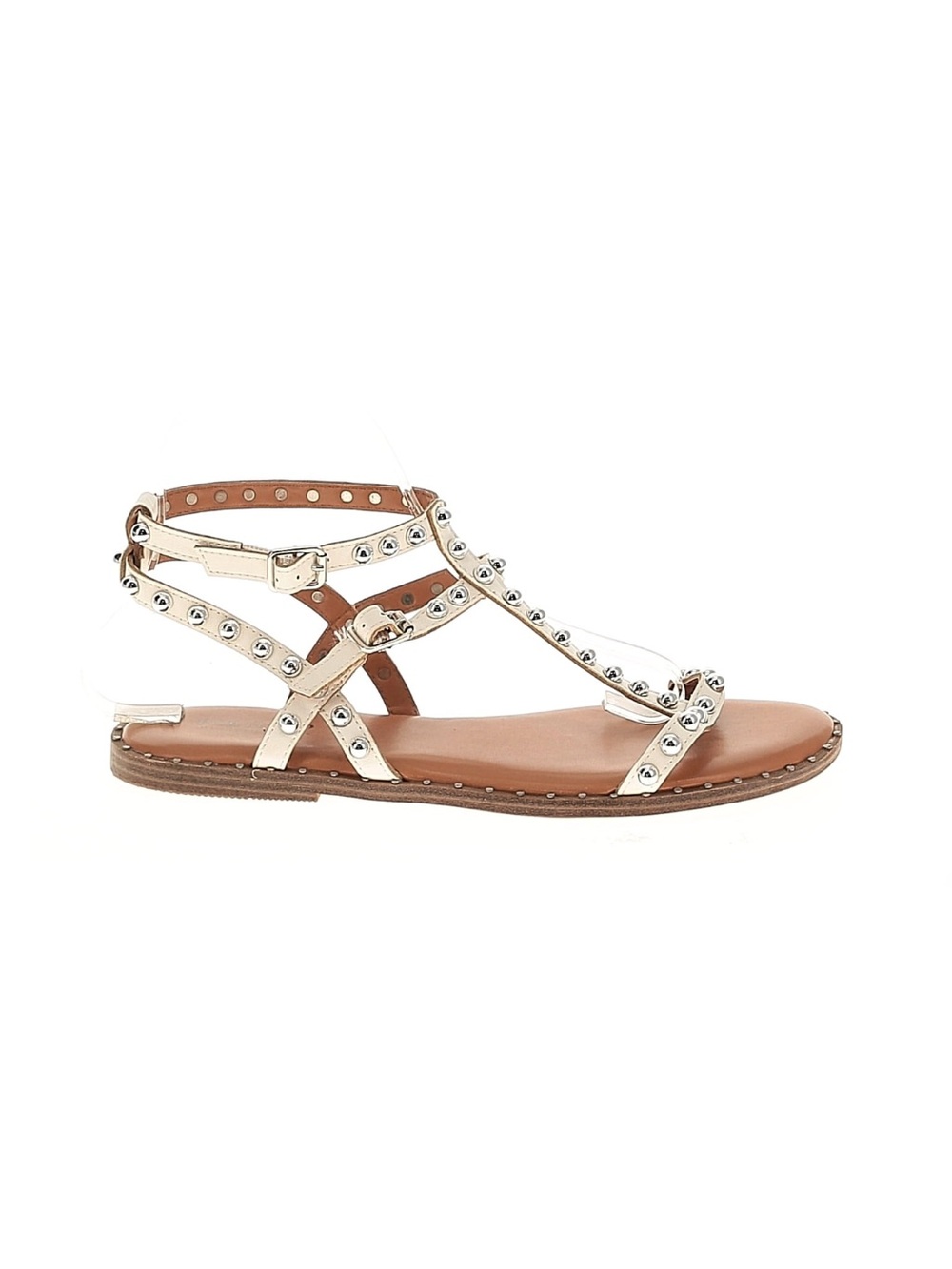 Portland Studded Strappy Sandals in Ivory with Sliver Studs and Buckles Size 8.5